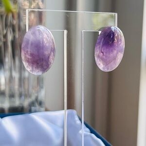 Purple Gemstone Earrings Could be lavendaer jade or amethyst Like New
